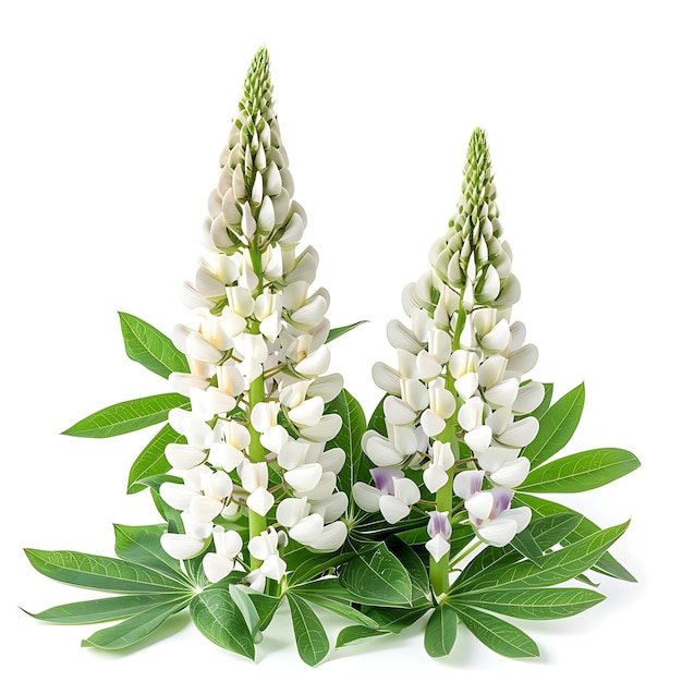 White Lupine Isolated on White Background Beautiful Lupine Flower