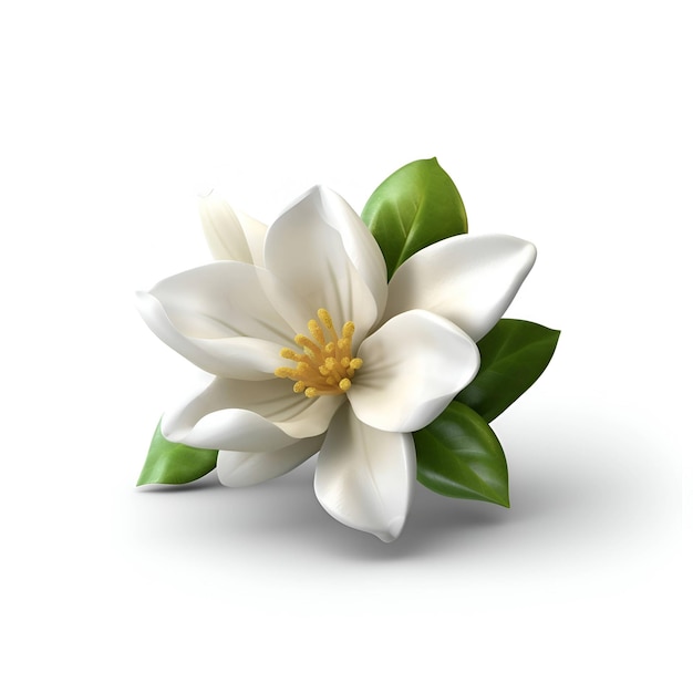 White magnolia flower isolated on white background Realistic vector illustration