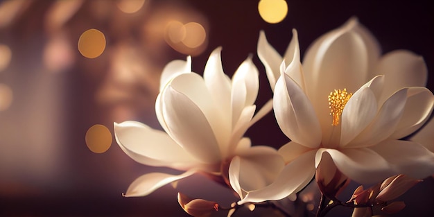 White Magnolia stellata flower banner close up AI Generated