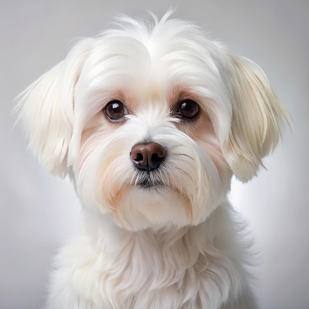 White maltese breed dog studio portrait Isolated on white background