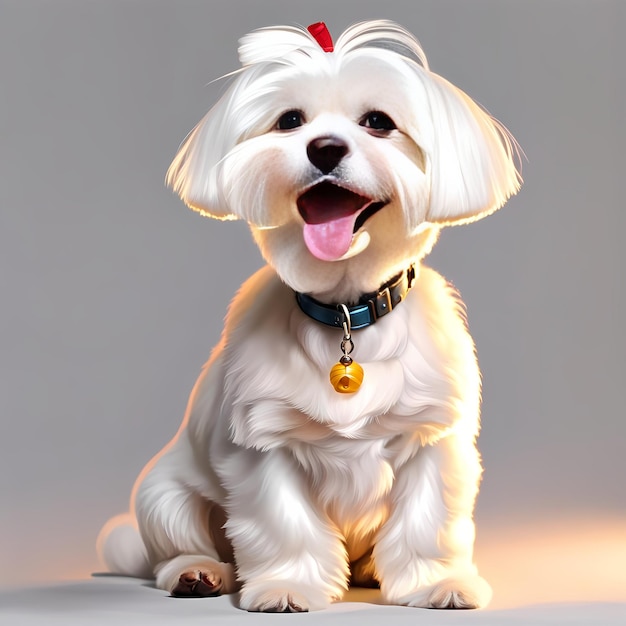 White Maltese Dog Sitting and Panting in Isolation