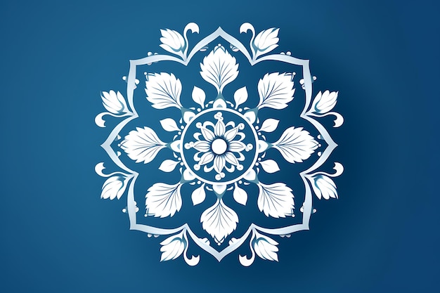 White mandala on blue background