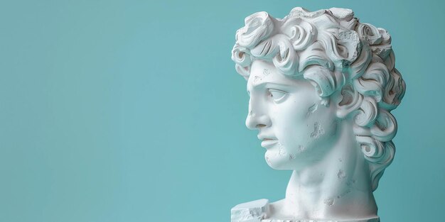 White Marble Bust Of Man Antique Greece Sculpture On Soft Teal Minimalist Background AI Generated