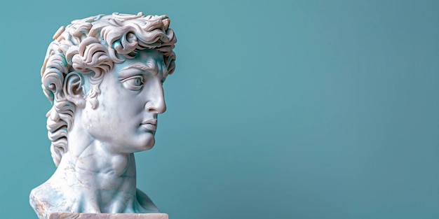 White Marble Bust Of Man Antique Greece Sculpture On Soft Teal Minimalist Background AI Generated