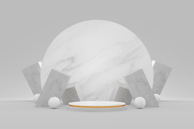 White marble circle podium on white background