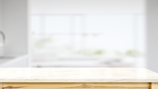 White marble counter top table with modern kitchen room