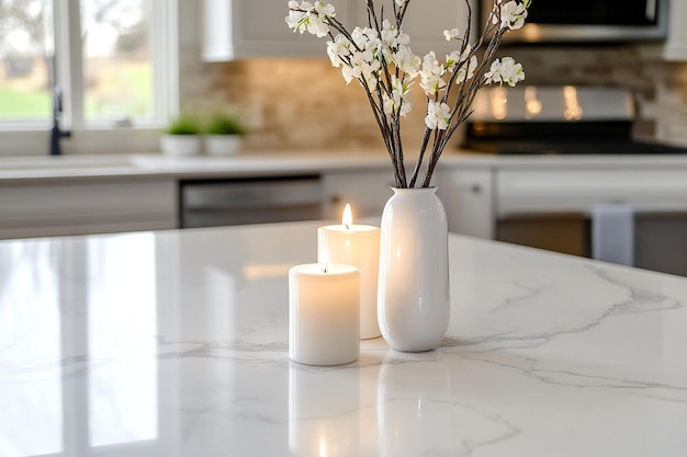 A white marble countertop with a white marbl