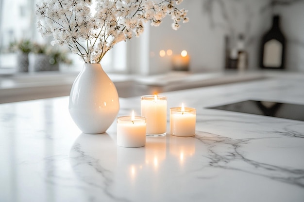 A white marble countertop with a white marbl