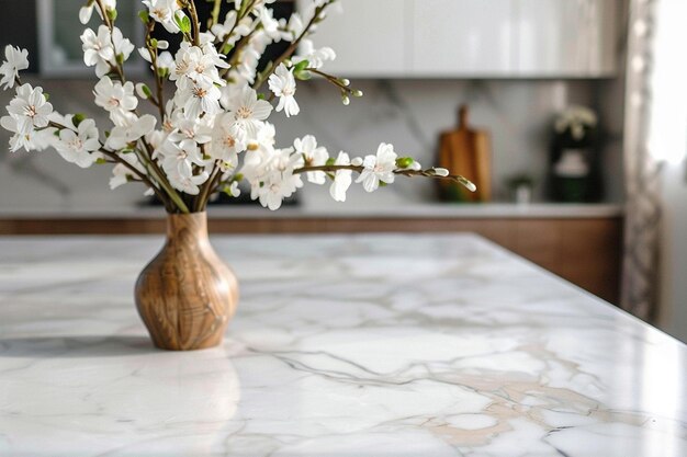 Photo a white marble countertop with a white marble countertop and a white vase with candles