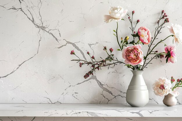 Photo a white marble countertop with a white marble countertop and a white vase with candles