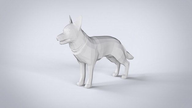 White marble low poly animal dog statue