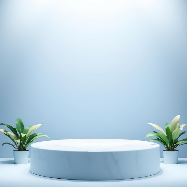 White marble pedestal against a blue background