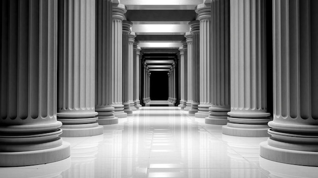 White marble pillars in a row inside a building