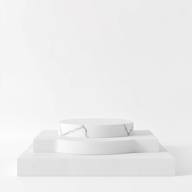 Photo white marble platform with a gray veined circle on top