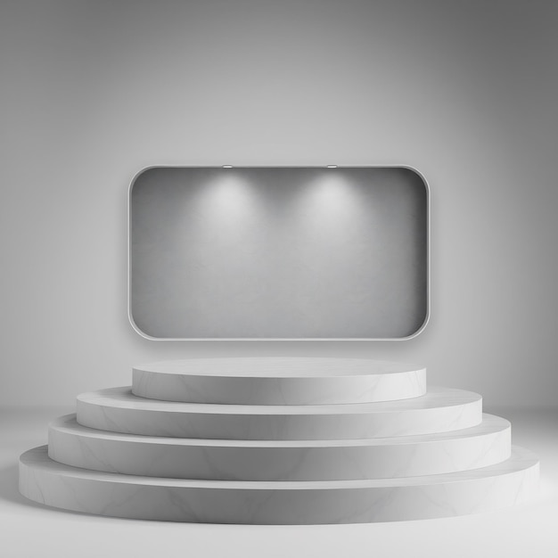 Photo white marble podium with spotlight above