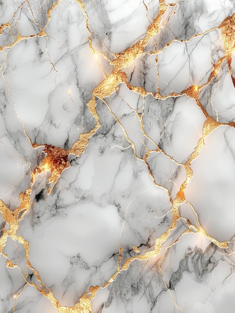 a white marble table with gold and black marbles