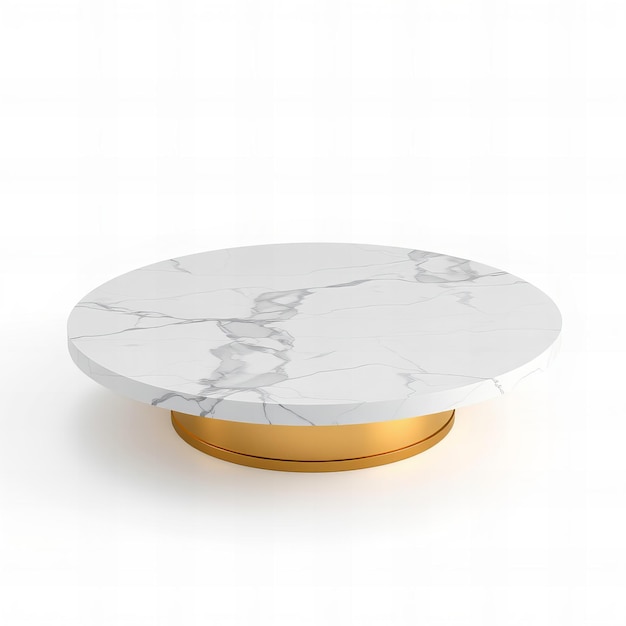 a white marble table with a gold ring on it