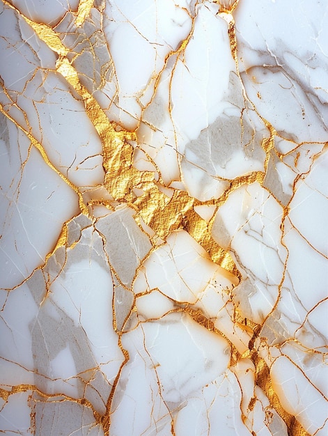 a white marble table with gold and white marbles