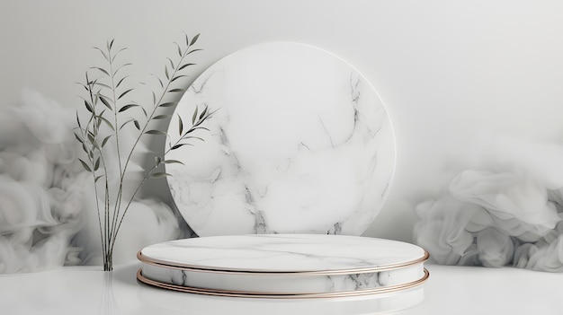 a white marble table with a white marble top and a white bowl with a palm tree on it