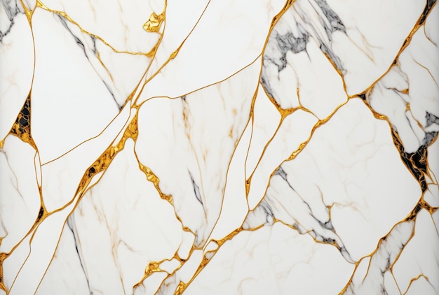 White marble with golden veins background Generative AI