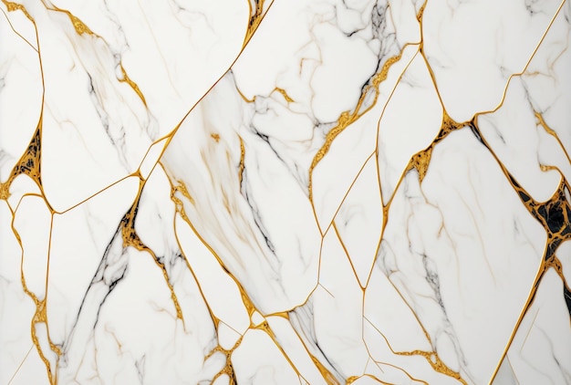 White marble with golden veins background Generative AI