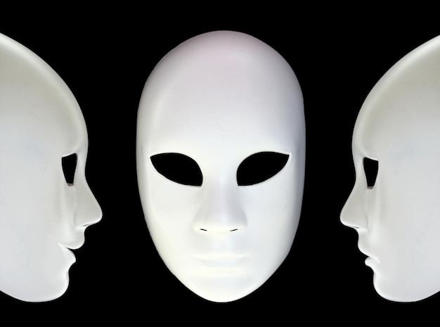 White masks on black background