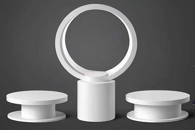 Photo white matte round podium winner platform or product display from different angles