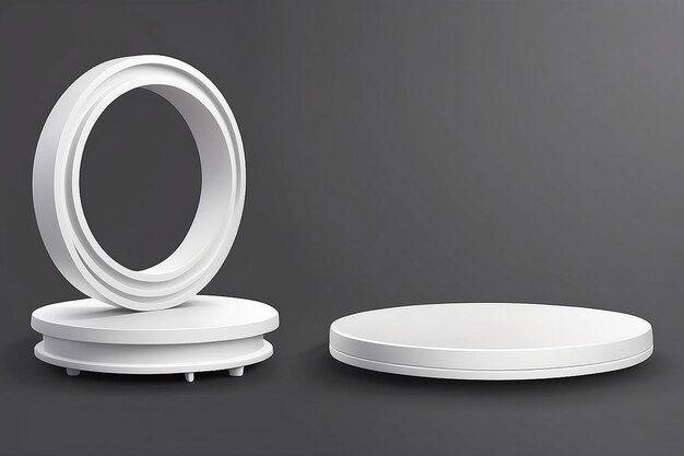 Photo white matte round podium winner platform or product display from different angles