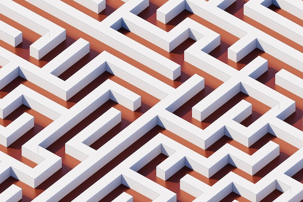 White maze wall isometric background 3d rendering