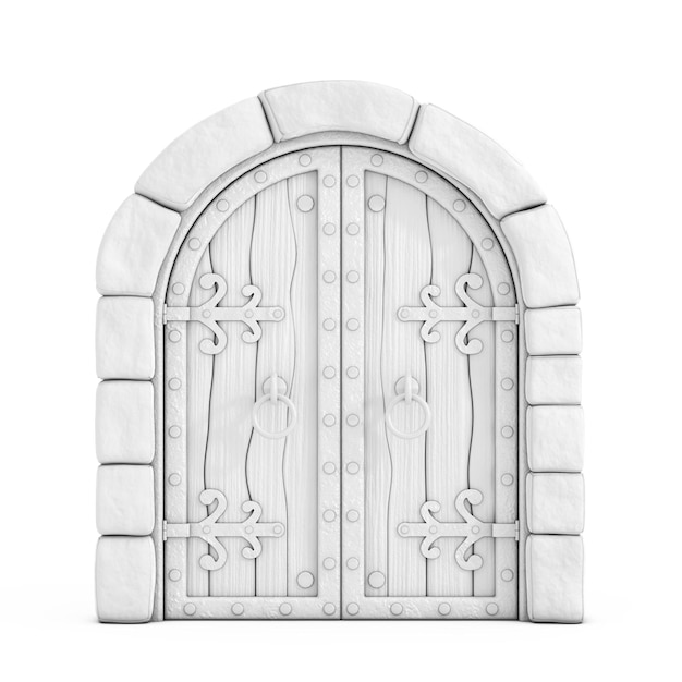 White Medieval Arch Closed Castle Gate in Clay Style 3d Rendering