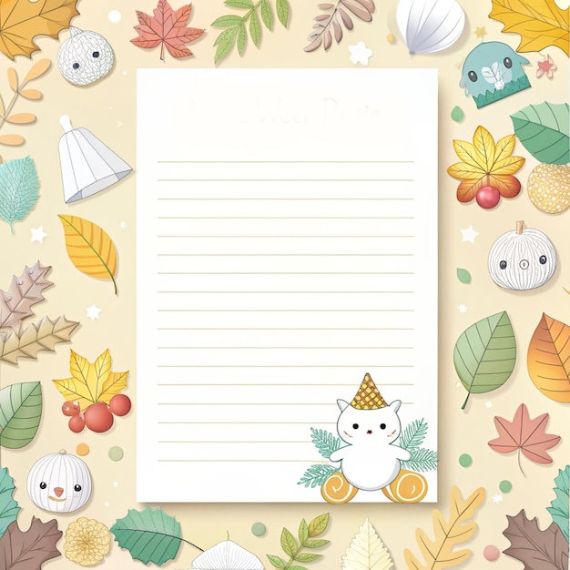 Photo white memo paper with cute themed border deep white pastel shades cartooncartoon style