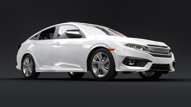 White mid-size urban family sedan 3d rendering