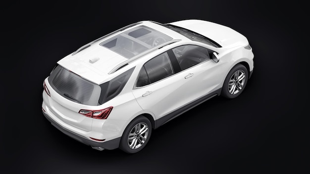 White midsize city SUV for a family on a black background 3d rendering