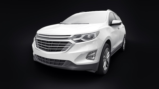 White midsize city SUV for a family on a black background 3d rendering