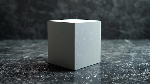 White minimalist cube black background copy space for text studio lighting high contrast clean edges