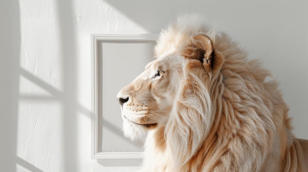 Photo white mockup picture frame lion