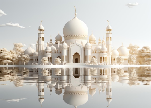 A white model of a mosque with a dome in the top of it