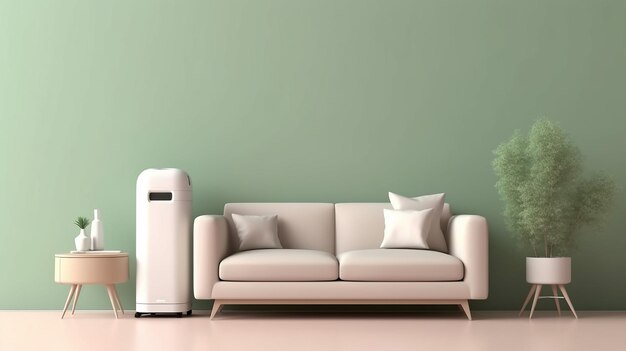 White modern air purifier humidifier working purifying Generative AI