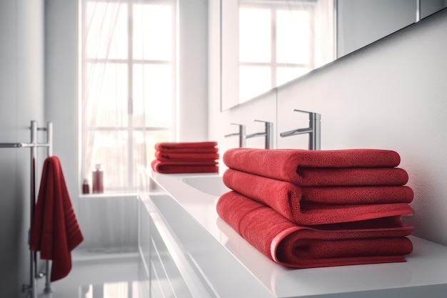 White Modern blurred bathroom interior with red towel AI generated