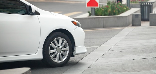 White modern car in the city