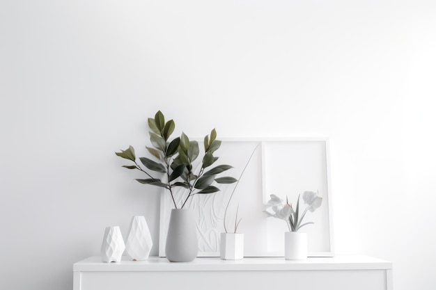 White modern interior minimalist decor and plants Generative AI