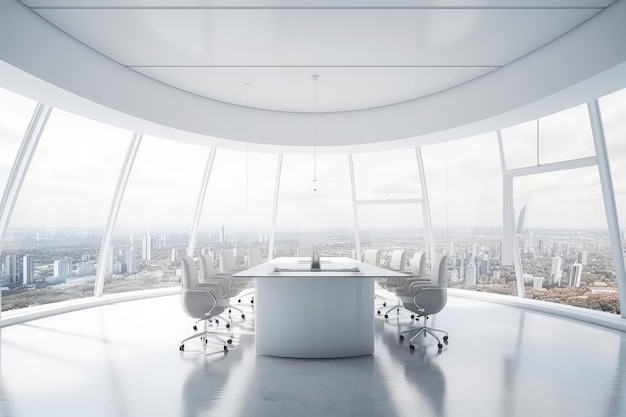 White modern meeting room with panoramic cityscape Business AI