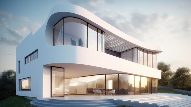 White modern villa Illustration AI GenerativexA