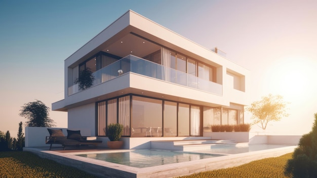 White modern villa Illustration AI GenerativexA