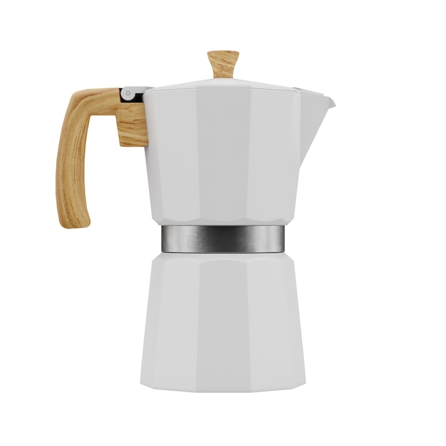 White moka pot coffee machine 3D rendering