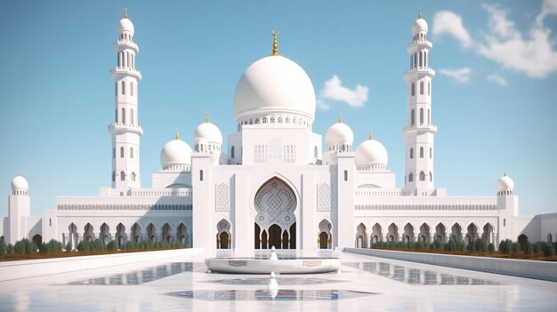 A white mosque in a blue sky