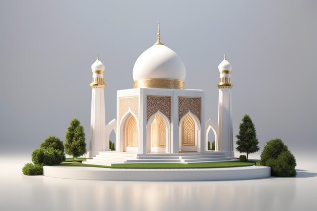 a white mosque with a gold roof and a white dome