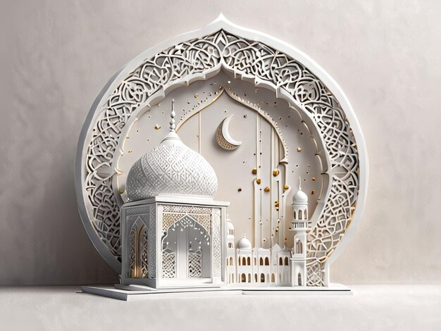 a white mosque with a moon and a crescent moon on the top