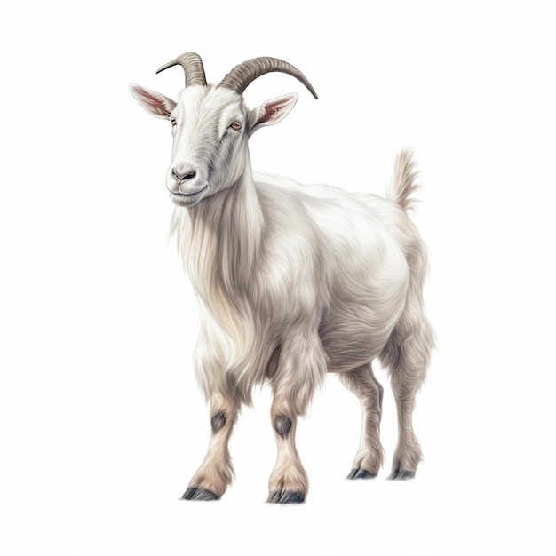 white mountain goat with horns with clear background