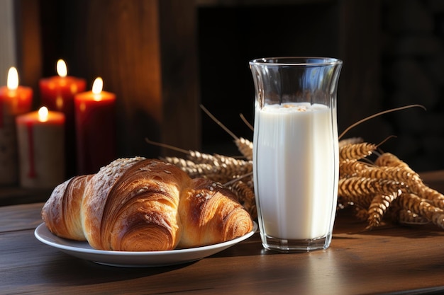 A white mug and an appetizing bun on an autumn background